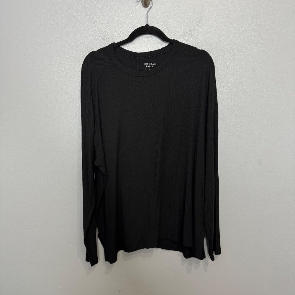 AMERICAN EAGLE long sleeve modal blend ribbed tee in black size XXL